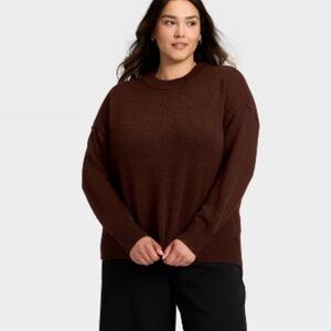 A New Day Women's Woolen Crew Brown Pullover Sweater
